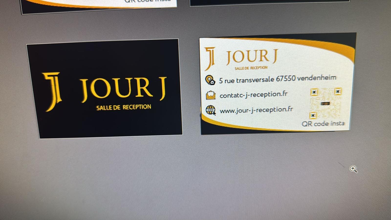 Cartes de visite Jour J noires et dorées, recto et verso